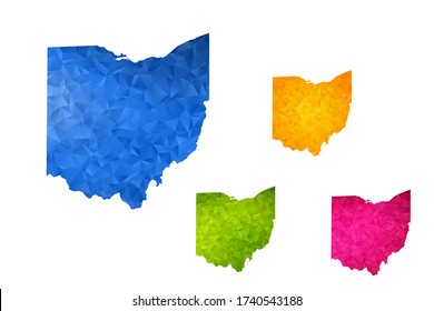 Mapa de Ohio - Conjunto de fondo gráfico triangular triangular triangular de gradiente de estilo polo geométrico, diseño poligonal para su ,Vector eps 10.