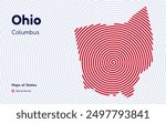 Ohio Map in Spiral Formation: Columbus Takes Center Stage. Fingerprint and stripes pattern. American states maps.