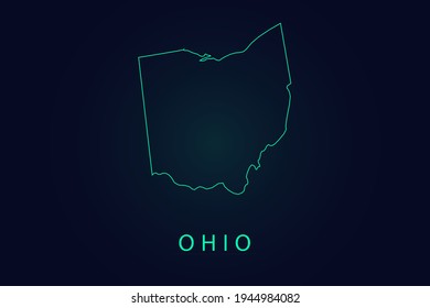 Ohio Map- State of USA Map International vector template with thin black outline or outline graphic sketch style and Green color isolated on dark background - Vector illustration eps 10