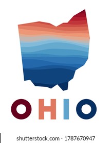 Ohio map. Map of the us state with beautiful geometric waves in red blue colors. Vivid Ohio shape. Vector illustration.