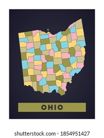Ohio map. US state poster with regions. Shape of Ohio with US state name. Elegant vector illustration.