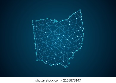 Ohio Map - USA Map mash line and point scales on blue technology background. Wire Frame 3D mesh polygonal network line, design sphere, dot and structure -  Vector illustration eps 10