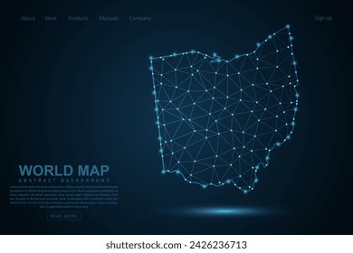Mapa de Ohio - USA Map línea de masa y escalas de puntos sobre fondo azul de la tecnología. Línea de red poligonal de malla 3D de marco de alambre, esfera de diseño, punto y estructura - Ilustración vectorial eps 10
