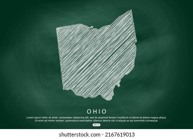 Ohio Map - USA, United States of America Map vector template with white outline graphic sketch and old school style  isolated on Green Chalkboard background - Vector illustration eps 10