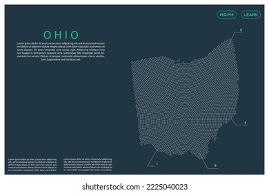Ohio Map - USA, United States of America Map vector template with Grey dots, grid, grunge, halftone style isolated on green background for infographic, design - Vector illustration eps 10