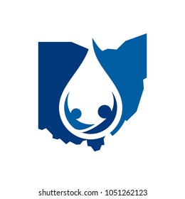 Ohio map with water drop symbol. Vector logo.