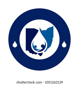Ohio map with water drop symbol. Vector logo.