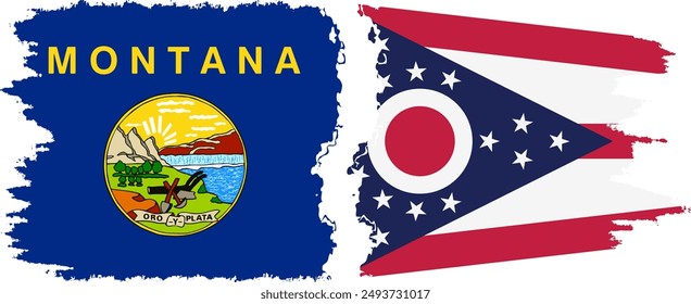 Ohio and Montana states grunge brush flags connection, vector