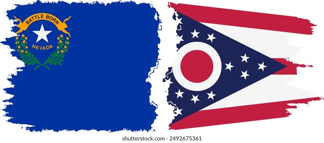 Ohio and Nevada states grunge brush flags connection, vector