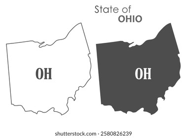 Ohio. The outline and silhouette of the state with the abbreviated abbreviation of the name. The state border. A template for the design of printed products
