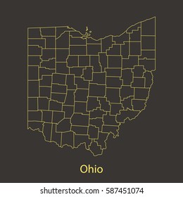 Ohio outline,stroke of map with administrative division. Vector illustration