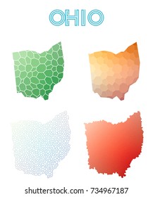Ohio polygonal US state map. Mosaic style maps collection. Bright abstract tessellation, geometric, low poly, modern design. Ohio polygonal maps for infographics or presentation.