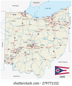 ohio road map with flag