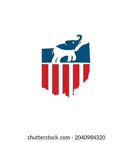 Ohio, September 14 2021: Republican Party Logo. Elephant Icon And Ohio Map Symbol. Vector Illustration.