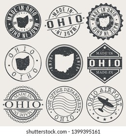 Ohio Set of Stamps. Travel Stamp. Made In Product. Design Seals Old Style Insignia.