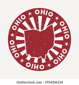 Ohio stamp. Travel red rubber stamp with the map of us state, vector illustration. Can be used as insignia, logotype, label, sticker or badge of the Ohio.