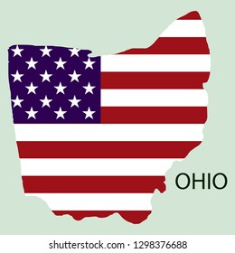 Ohio state of America with map. Flag print on map of USA for geographic themes. Map of Ohio state.