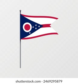 Ohio state flag on flagpole. Vector illustration.