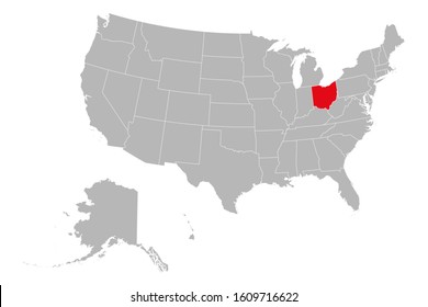 Ohio state highlighted on USA political map vector illustration. Gray background.