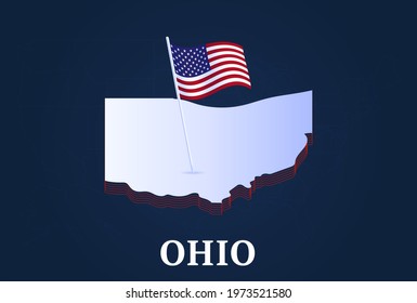 ohio state Isometric map and USA national flag 3D isometric shape of us state Vector Illustration