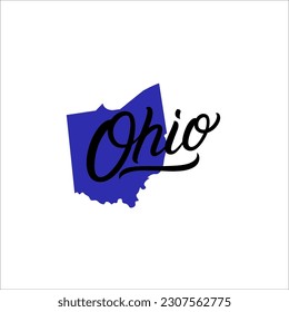 Ohio state lettering text and map. Use for USA cards, print, decor, poster, banner. Vector illustration.