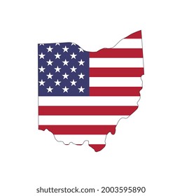 Ohio state map with American national flag on white background