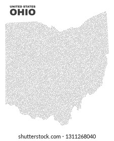 Ohio State map designed with little dots. Vector abstraction in black color is isolated on a white background. Scattered tiny dots are organized into Ohio State map.