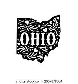 Ohio state map with doodle decorative ornaments. For printing on souvenirs and T-shirts