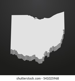 Ohio State map in gray on a black background 3d