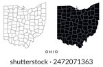 Ohio state map of regions districts vector black on white and outline