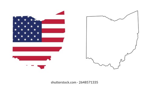 Ohio state map with USA flat design and  black outline. Patriotic and educational vector perfect for presentation, learning, or design projects.