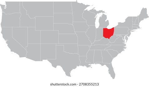 Estado de Ohio no mapa do vetor editável dos EUA