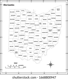 Ohio state outline administrative and political vector map in black and white