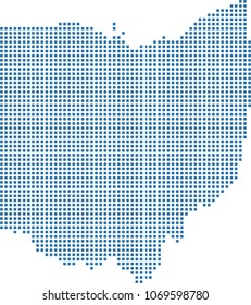 Ohio state of USA map dots vector outline illustration in blue background. Dotted map of Ohio state of United States of America. Creative pixel art map with highly detailed border 