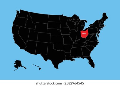 Ohio State, USA, vector map isolated on United states map. Editable blank vector map of USA.