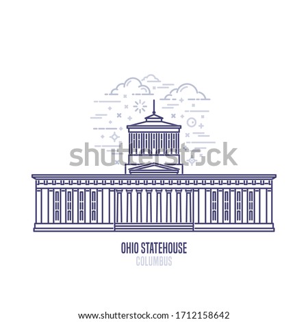 Ohio Statehouse located in downtown of Columbus city. The state capitol building and government of US state Ohio . The great example of greek revival style. City sight linear vector icon