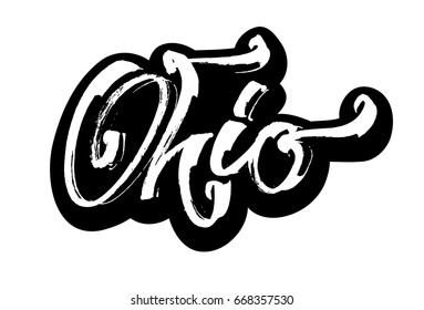 Ohio. Sticker. Modern Calligraphy Hand Lettering for Silk Screen Printing