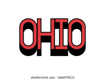 Ohio text with black and red typography design elements on white background.