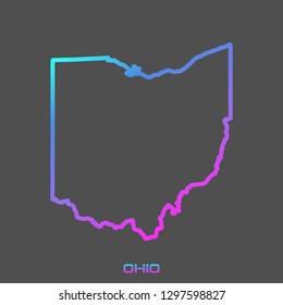 Ohio turquoise pink fluid gradient outline map, stroke. Line style. Vector illustration