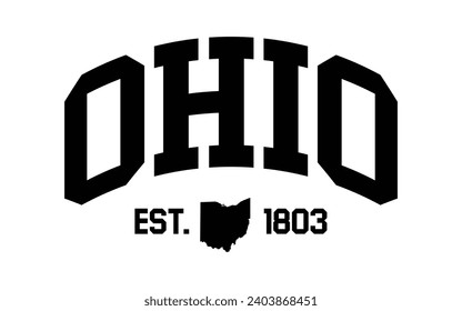  Ohio typography design with map vector. Editable college t-shirt design printable text effect vector	