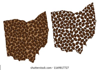 Ohio (United States of America) -  map of coffee bean, Ohio map made of coffee beans,