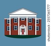 Ohio University main academic building illustration vector art with blue background.  alden library and alumni network hub for students. american architectural convocational center for global studies