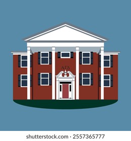 Ohio University main academic building illustration vector art with blue background.  alden library and alumni network hub for students. american architectural convocational center for global studies