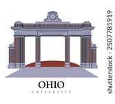 Ohio University with white background. ohio university main entrance gate illustration and print ready eps and vector file. 4 pillars of ohio university entrance exams for bachelors