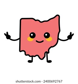 Ohio a US state color element. Smiling cartoon character. United state of America. Map with county borders.