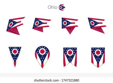 Ohio US State flag collection, eight versions of Ohio vector flags. Vector illustration.