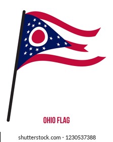 Ohio (U.S. State) Flag Waving Vector Illustration on White Background. Flag of the United States of America.