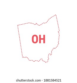 Ohio US state map outline dotted border. Vector illustration. Two-letter state abbreviation.