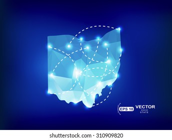 Ohio US state map polygonal with spot lights places