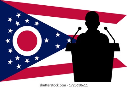 Ohio USA Flag Background Man Speaks. Business Man Presentation Conference Concept.